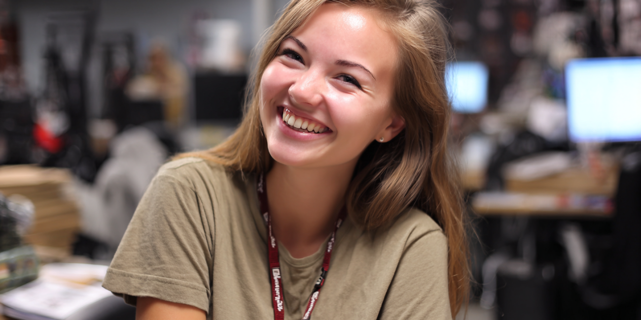 photo about a happy job for a young lady